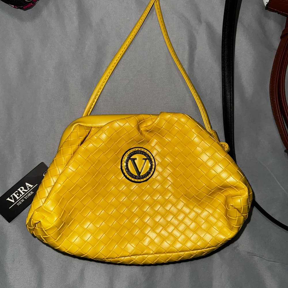 Vera Wang Yellow Shoulder Bag with Woven Texture